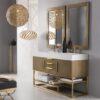 James Martin 388-V59D-LTO-RG-GW Columbia 59 Inch Double Vanity in Latte Oak, Radiant Gold with Glossy White Solid Surface Top