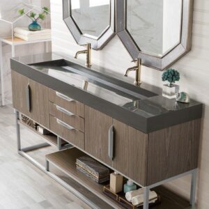 James Martin 388-V72D-AGR-BN Columbia 72 Inch Double Vanity in Ash Gray