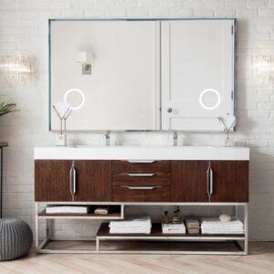 James Martin 388-V72D-CFO-BN-GW Columbia 72 Inch Double Vanity in Coffee Oak with Glossy White Solid Surface Top