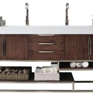 James Martin 388-V72D-CFO-BN-GW Columbia 72 Inch Double Vanity in Coffee Oak with Glossy White Solid Surface Top