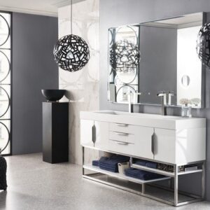 James Martin 388-V72D-GW-BN-GW Columbia 72 Inch Double Vanity in Glossy White with Glossy White Solid Surface Top