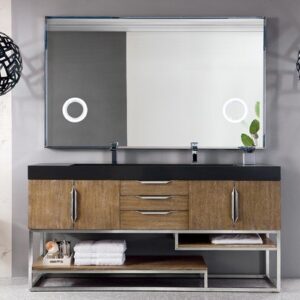 James Martin 388-V72D-LTO-BN-GW Columbia 72 Inch Double Vanity in Latte Oak with Glossy White Solid Surface Top