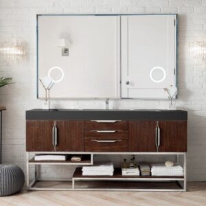 James Martin 388-V72S-CFO-BN-GW Columbia 72 Inch Single Vanity in Coffee Oak with Glossy White Solid Surface Top