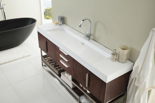 James Martin 388-V72S-CFO-BN-GW Columbia 72 Inch Single Vanity in Coffee Oak with Glossy White Solid Surface Top