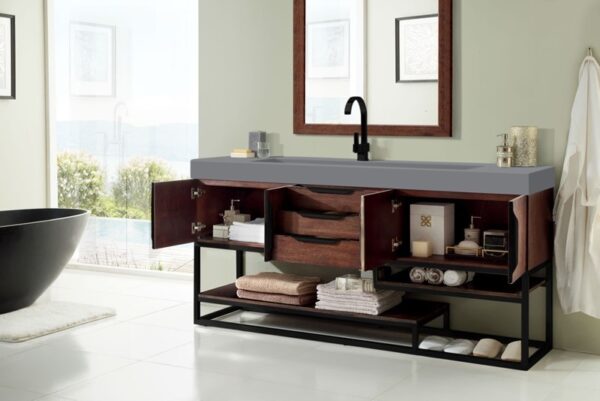 James Martin 388-V72S-CFO-MB-DGG Columbia 72 1/2 Inch Single Vanity Cabinet with Dusk Grey Glossy Composite Top - Coffee Oak