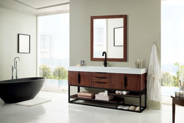 James Martin 388-V72S-CFO-MB-GW Columbia 72 1/2 Inch Single Vanity Cabinet with Glossy White Composite Top - Coffee Oak