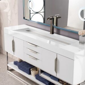 James Martin 388-V72S-GW-BN-GW Columbia 72 Inch Single Vanity in Glossy White with Glossy White Solid Surface Top