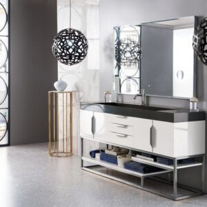 James Martin 388-V72S-GW-BN-DGG Columbia 72 Inch Single Vanity in Glossy White with Glossy Dark Gray Solid Surface Top