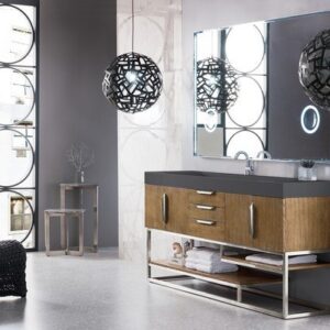 James Martin 388-V72S-LTO-BN-DGG Columbia 72 Inch Single Vanity in Latte Oak with Glossy Dark Gray Solid Surface Top