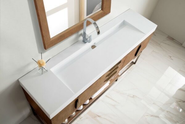 James Martin 388-V72S-LTO-BN-GW Columbia 72 Inch Single Vanity in Latte Oak with Glossy White Solid Surface Top