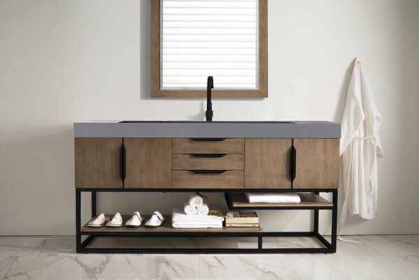 James Martin 388-V72S-LTO-MB-DGG Columbia 72 1/2 Inch Single Vanity Cabinet with Dusk Grey Glossy Composite Top - Latte Oak