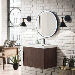 James Martin 388V24CFOWG Columbia 23 5/8 Inch Single Vanity Cabinet with White Glossy Composite Countertop - Coffee Oak