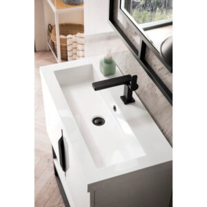 James Martin 388V31.5GWMBKWG Columbia 31.5 Inch Single Vanity Cabinet in Glossy White and Matte Black with White Glossy Composite Countertop