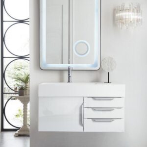 James Martin 389-V36-GW-A-GW Mercer Island 36 Inch Single Vanity in Glossy White with Glossy White Solid Surface Top