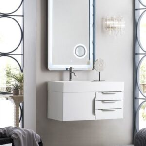 James Martin 389-V36-GW-A-GW Mercer Island 36 Inch Single Vanity in Glossy White with Glossy White Solid Surface Top