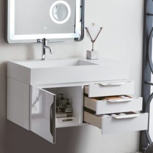 James Martin 389-V36-GW-A-GW Mercer Island 36 Inch Single Vanity in Glossy White with Glossy White Solid Surface Top