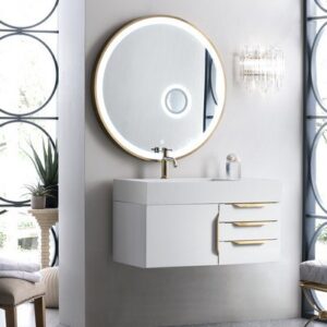 James Martin 389-V36-GW-G Mercer Island 36 Inch Single Vanity in Glossy White, Radiant Gold