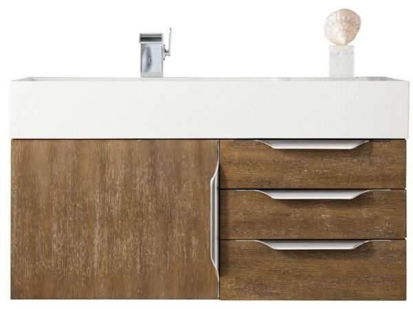 James Martin 389-V36-LTO-A-GW Mercer Island 36 Inch Single Vanity in Latte Oak with Glossy White Solid Surface Top