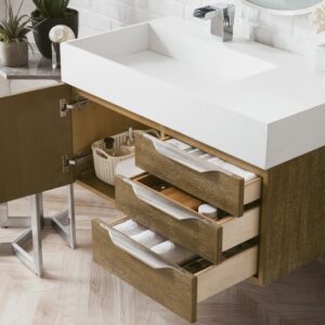 James Martin 389-V36-LTO-A-GW Mercer Island 36 Inch Single Vanity in Latte Oak with Glossy White Solid Surface Top