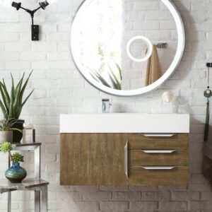 James Martin 389-V36-LTO-A-GW Mercer Island 36 Inch Single Vanity in Latte Oak with Glossy White Solid Surface Top