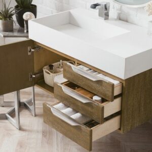 James Martin 389-V36-LTO-A-GW Mercer Island 36 Inch Single Vanity in Latte Oak with Glossy White Solid Surface Top