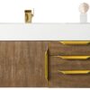 James Martin 389-V36-LTO-G-GW Mercer Island 36 Inch Single Vanity in Latte Oak, Radiant Gold with Glossy White Solid Surface Top