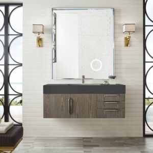 James Martin 389-V48-AGR-A-DGG Mercer Island 48 Inch Single Vanity in Ash Gray with Glossy Dark Gray Solid Surface Top