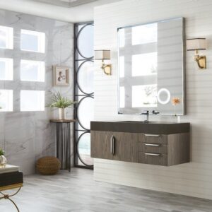 James Martin 389-V48-AGR-A-DGG Mercer Island 48 Inch Single Vanity in Ash Gray with Glossy Dark Gray Solid Surface Top