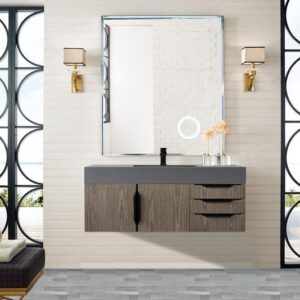 James Martin 389-V48-AGR-MB-DGG Mercer Island 48 Inch Single Vanity Cabinet with Dusk Grey Glossy Composite Top - Ash Gray