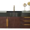 James Martin 389-V48-CFO-G-DGG Mercer Island 48 Inch Single Vanity in Coffee Oak, Radiant Gold with Glossy Dark Gray Solid Surface Top