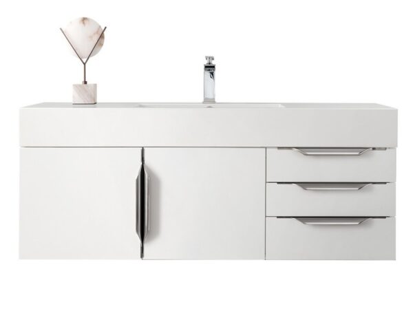 James Martin 389-V48-GW-A-GW Mercer Island 48 Inch Single Vanity in Glossy White with Glossy White Solid Surface Top