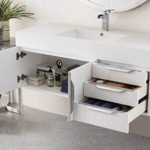 James Martin 389-V48-GW-A-GW Mercer Island 48 Inch Single Vanity in Glossy White with Glossy White Solid Surface Top