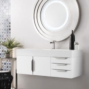 James Martin 389-V48-GW-A-GW Mercer Island 48 Inch Single Vanity in Glossy White with Glossy White Solid Surface Top