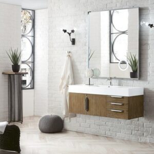 James Martin 389-V48-LTO-A-GW Mercer Island 48 Inch Single Vanity in Latte Oak with Glossy White Solid Surface Top