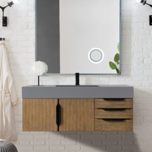 James Martin 389-V48-LTO-MB-DGG Mercer Island 48 Inch Single Vanity Cabinet with Dusk Grey Glossy Composite Top - Latte Oak