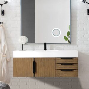 James Martin 389-V48-LTO-MB-GW Mercer Island 48 Inch Single Vanity Cabinet with Glossy White Composite Top - Latte Oak