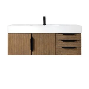 James Martin 389-V48-LTO-MB-GW Mercer Island 48 Inch Single Vanity Cabinet with Glossy White Composite Top - Latte Oak