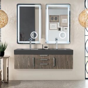 James Martin 389-V59D-AGR-A-GW Mercer Island 59 Inch Double Vanity in Ash Gray with Glossy White Solid Surface Top