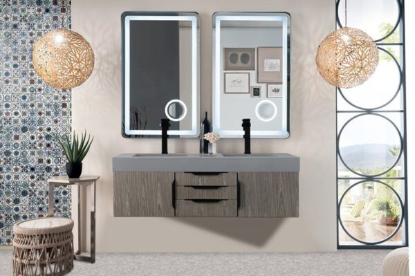 James Martin 389-V59D-AGR-MB-DGG Mercer Island 59 Inch Double Vanity Cabinet with Dusk Grey Glossy Composite Top - Ash Gray