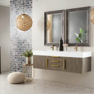 James Martin 389-V59D-AGR-G Mercer Island 59 Inch Double Vanity in Ash Gray, Radiant Gold