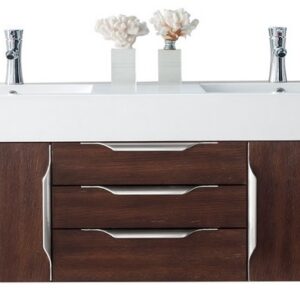 James Martin 389-V59D-CFO-A-GW Mercer Island 59 Inch Double Vanity in Coffee Oak with Glossy White Solid Surface Top