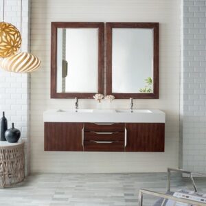 James Martin 389-V59D-CFO-A-GW Mercer Island 59 Inch Double Vanity in Coffee Oak with Glossy White Solid Surface Top