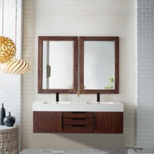 James Martin 389-V59D-CFO-MB-GW Mercer Island 59 Inch Double Vanity Cabinet with Glossy White Composite Top - Coffee Oak