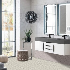 James Martin 389-V59D-GW-MB-DGG Mercer Island 59 Inch Double Vanity Cabinet with Dusk Grey Glossy Composite Top - Glossy White