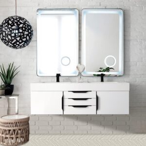 James Martin 389-V59D-GW-MB-GW Mercer Island 59 Inch Double Vanity Cabinet with Glossy White Composite Top - Glossy White