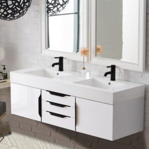 James Martin 389-V59D-GW-MB-GW Mercer Island 59 Inch Double Vanity Cabinet with Glossy White Composite Top - Glossy White