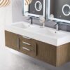 James Martin 389-V59D-LTO-A-GW Mercer Island 59 Inch Double Vanity in Latte Oak with Glossy White Solid Surface Top