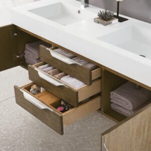 James Martin 389-V59D-LTO-A-DGG Mercer Island 59 Inch Double Vanity in Latte Oak with Glossy Dark Gray Solid Surface Top