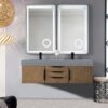 James Martin 389-V59D-LTO-MB-DGG Mercer Island 59 Inch Double Vanity Cabinet with Dusk Grey Glossy Composite Top - Latte Oak