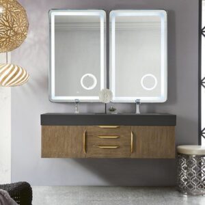 James Martin 389-V59D-LTO-G Mercer Island 59 Inch Double Vanity in Latte Oak, Radiant Gold